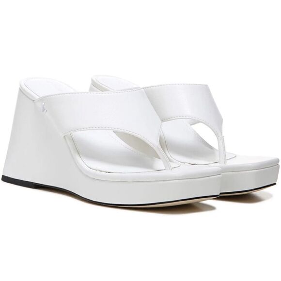 Circus by Sam Edelman Sandals Size 9.5 White Slip On Wedge Heel Square Toe - Picture 1 of 9